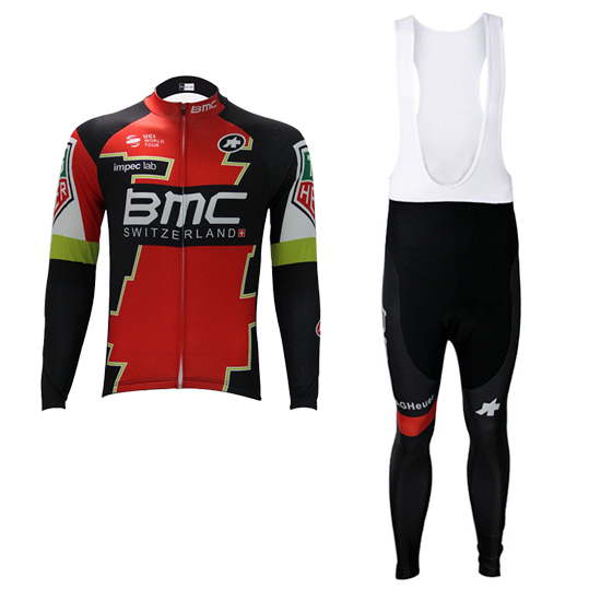 2017 Maillot BMC Tirantes Mangas Largas rojo e verde